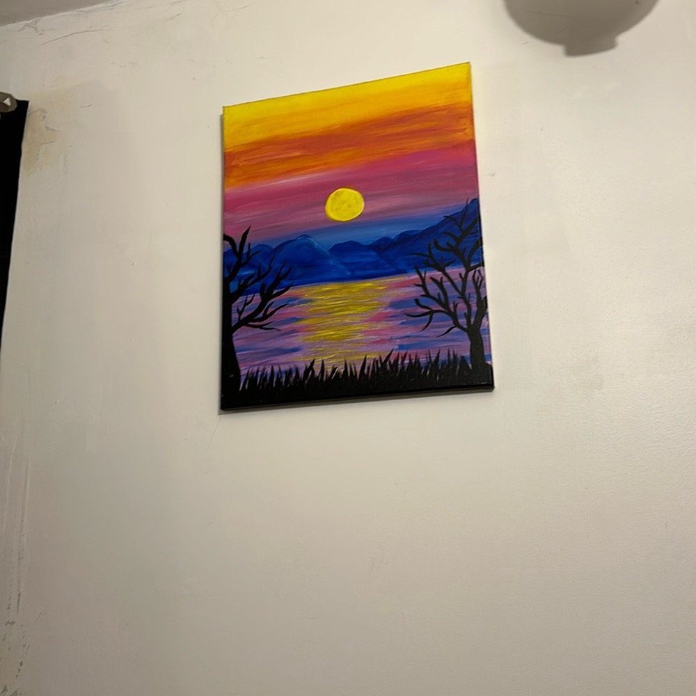 Sunset painting, acrylic paint.